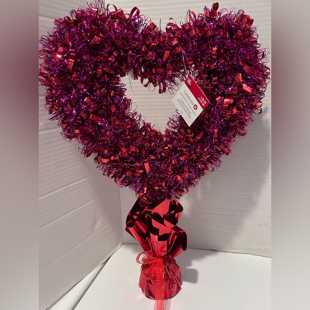 Heart-Shaped Pink Tinsel Holiday Valentine Decoration by Celebrate it